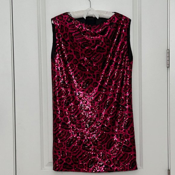 Vibrant Pink Sequin Leopard Print Mini Dress - Picture 2 of 6